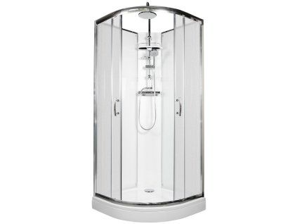 257 4 sprchovy box briliant model 6 ctvrtkruhovy s vanickou z liteho mramoru a sprchovou termostatickou tyci s horni sprchou matne chinchila sklo