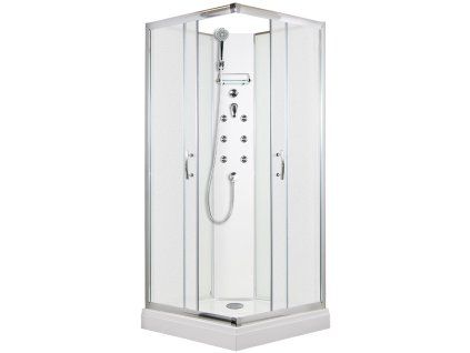 2573 2 masazni sprchovy box smaragd model 4 ctverec s vanickou z liteho mramoru a masaznimi tryskami matne chinchila sklo