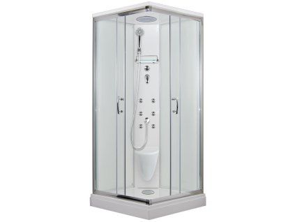 2576 13 masazni sprchovy box smaragd model 5 ctverec s vanickou z liteho mramoru masaznimi tryskami a stropem s horni sprchou cire sklo