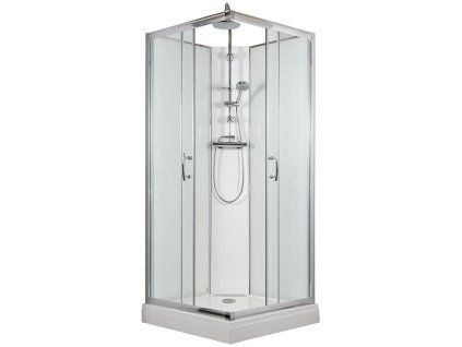 2606 9 sprchovy box smaragd model 6 ctverec s vanickou z liteho mramoru a sprchovou termostatickou tyci s horni sprchou cire sklo