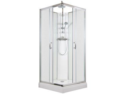 2609 9 sprchovy box smaragd model 6 ctverec s vanickou z liteho mramoru a sprchovou termostatickou tyci s horni sprchou matne chinchila sklo