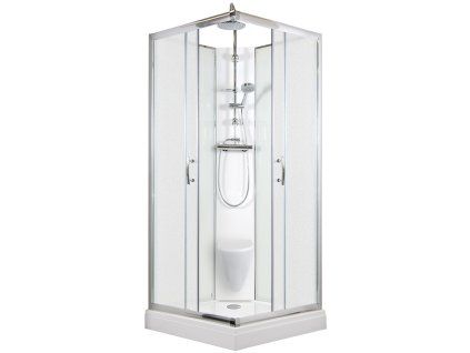 2615 10 sprchovy box smaragd model 7 ctverec s vanickou z liteho mramoru sedatkem a sprchovou termostatickou tyci s horni sprchou matne chinchila sklo