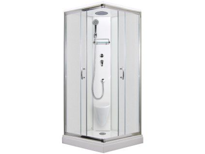3392 12 sprchovy box smaragd model 2 ctverec s vanickou z liteho mramoru sedatkem a stropem s horni sprchou matne chinchila sklo
