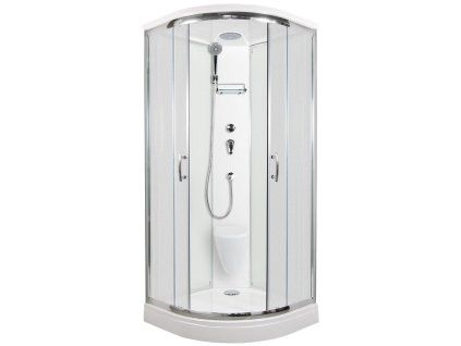 3398 5 sprchovy box briliant model 2 ctvrtkruhovy s vanickou z liteho mramoru sedatkem a stropem s horni sprchou matne chinchila sklo