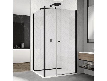 SanSwiss SOLINO Black 140 cm boční stěna - černý/sklo bílé linky SOLT314000688