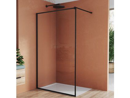 SanSwiss EASY 140 cm pevná stěna walk-in samostatná s vyrovnávacím profilem - černý/ sklo Loft 90 STR4P1400690