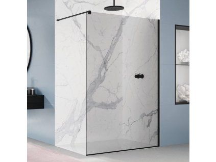 SanSwiss EASY 140 cm pevná stěna walk-in samostatná s vyrovnávacím profilem - černý/ sklo Parsol STR4P1400620