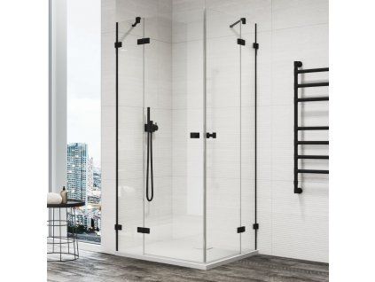SanSwiss ANNEA Black 120 cm jednokřídlé dveře s pevnou stěnou - černá/sklo transparent AN13WD12000607