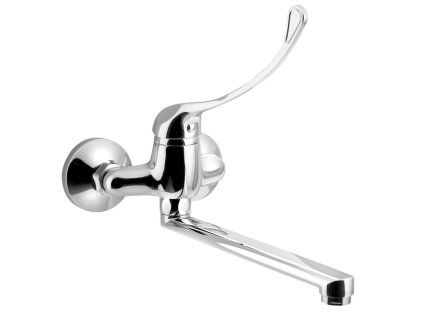 Aqualine 35 nástěnná dřezová baterie rozteč 100 mm lékařská páka ramínko ploché 220 mm chrom 52024