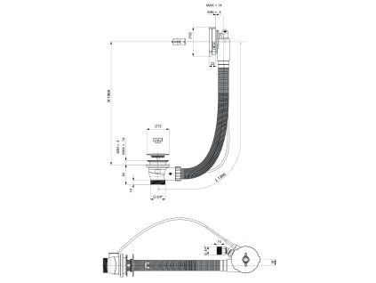 Polysan Vanová souprava s napouštěním bovden délka 1200 mm zátka 72 mm černá mat 71857.21