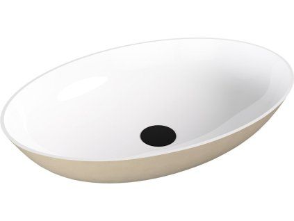 Polysan Banera Oval umyvadlo na desku 60 x 40 cm bez otvoru pro baterii bez přepadu litý mramor bílá béžová mat 14397.82