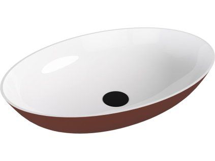 Polysan Banera Oval umyvadlo na desku 60 x 40 cm bez otvoru pro baterii bez přepadu litý mramor bílá hnědá mat 14397.72