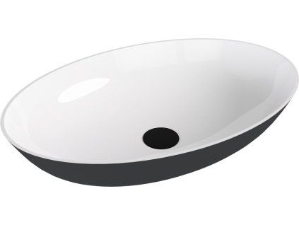 Polysan Banera Oval umyvadlo na desku 60 x 40 cm bez otvoru pro baterii bez přepadu litý mramor bílá antracit mat 14397.52