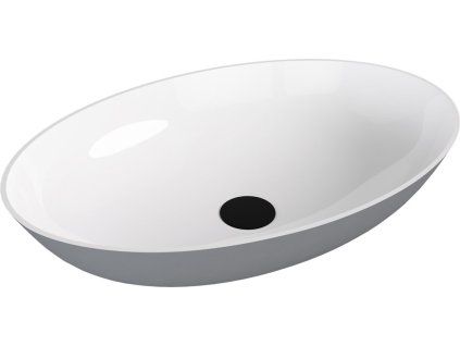 Polysan Banera Oval umyvadlo na desku 60 x 40 cm bez otvoru pro baterii bez přepadu litý mramor bílá šedá mat 14397.32