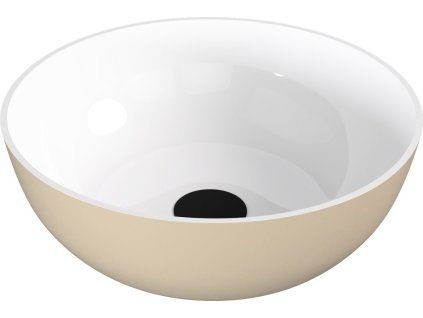 Polysan Banera Round umyvadlo na desku 39 cm bez otvoru pro baterii bez přepadu litý mramor bílá béžová mat 14337.82