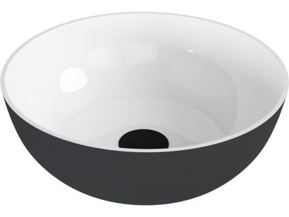 Polysan Banera Round umyvadlo na desku 39 cm bez otvoru pro baterii bez přepadu litý mramor bílá antracit mat 14337.52