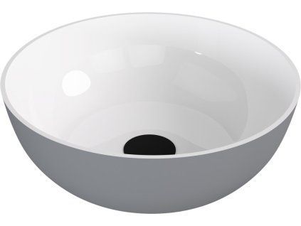 Polysan Banera Round umyvadlo na desku 39 cm bez otvoru pro baterii bez přepadu litý mramor bílá šedá mat 14337.32
