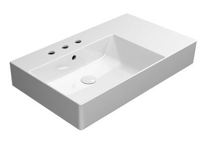 GSI Kube X keramické umyvadlo 80 x 47 cm s odkládací plochou vpravo 3 otvory pro baterii s přepadem keramické bílá ExtraGlaze 9456311