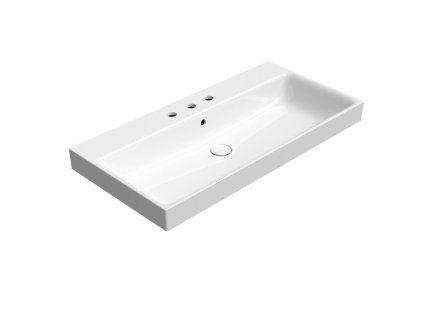 GSI Nubes obdélníkové umyvadlo 100 x 50 cm broušená spodní hrana 3 otvory pro baterii s přepadem keramické bílá ExtraGlaze 96239311