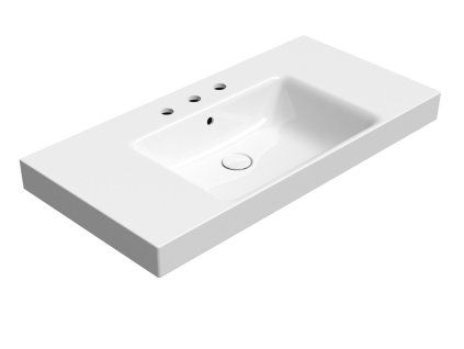 GSI Nubes obdélníkové umyvadlo 100 x 50 cm 3 otvory pro baterii s přepadem s odkládacími plochami keramické bílá ExtraGlaze 9651311