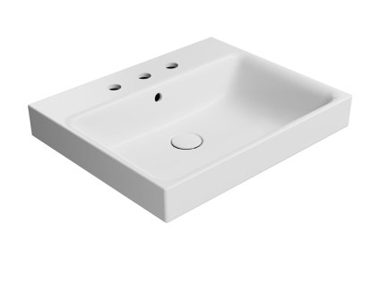 GSI Nubes obdélníkové umyvadlo 60 x 50 cm 3 otvory pro baterii s přepadem keramické bílá mat 9631309