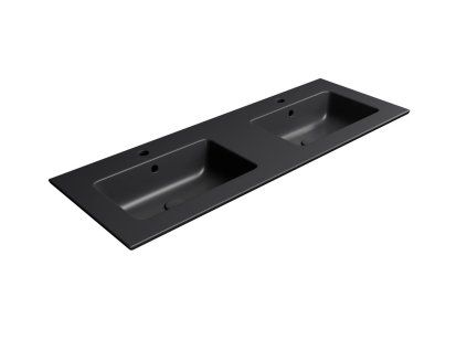 GSI Pura obdélníkové dvojumyvadlo Slim 122 x 46 cm s otvorem pro baterii s přepadem keramické černá mat 8888126