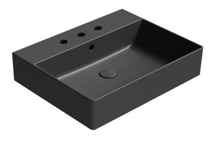 GSI Kube X obdélníkové umyvadlo 60 x 47 cm broušená spodní hrana 3 otvory pro baterii s přepadem keramické černá mat 94319326