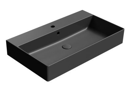 GSI Kube X obdélníkové umyvadlo 80 x 47 cm broušená spodní hrana s otvorem pro baterii s přepadem keramické černá mat 94229126