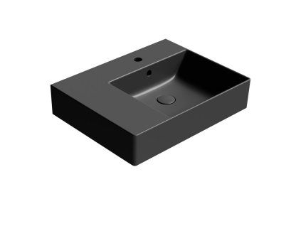 GSI Kube X obdélníkové umyvadlo 60 x 47 cm s otvorem pro baterii s odkládací plochou vlevo s přepadem keramické černá mat 9439126