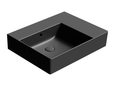GSI Kube X obdélníkové umyvadlo 60 x 47 cm bez otvoru pro baterii s odkládací plochou vpravo s přepadem keramické černá mat 9438026