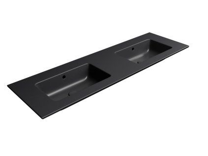 GSI Pura obdélníkové dvojumyvadlo Slim 142 x 46 cm bez otvoru pro baterii s přepadem keramické černá mat 8889026
