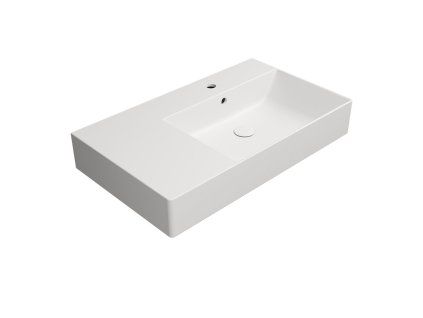 GSI Kube X obdélníkové umyvadlo 80 x 47 cm broušená spodní hrana s otvorem pro baterii s přepadem odkládací plocha vlevo keramické bílá mat 94579109