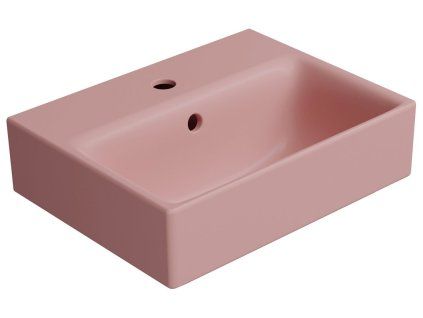 GSI Nubes obdélníkové umývátko 40 x 32 cm s otvorem pro baterii s přepadem keramické blush mat růžová 9684124