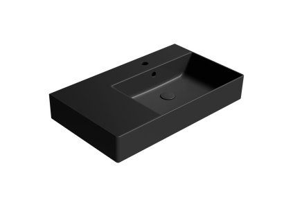 GSI Kube X obdélníkové umyvadlo 80 x 47 cm s otvorem pro baterii odkládací plocha vlevo s přepadem keramické černá mat 9457126