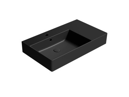 GSI Kube X obdélníkové umyvadlo 80 x 47 cm s otvorem pro baterii odkládací plocha vpravo s přepadem keramické černá mat 9456126