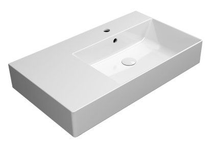 GSI Kube X obdélníkové umyvadlo 80 x 47 cm broušená spodní hrana s otvorem pro baterii s přepadem odkládací plocha vlevo keramika bílá ExtraGlaze 94579111