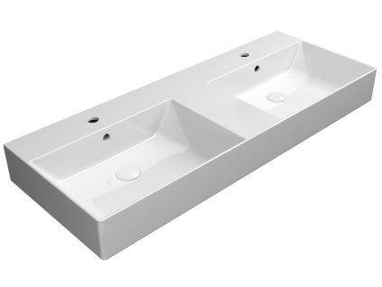 GSI Kube X dvojumyvadlo 120 x 47 cm broušená spodní hrana s otvorem pro baterii s přepadem keramika bílá ExtraGLaze 94259111