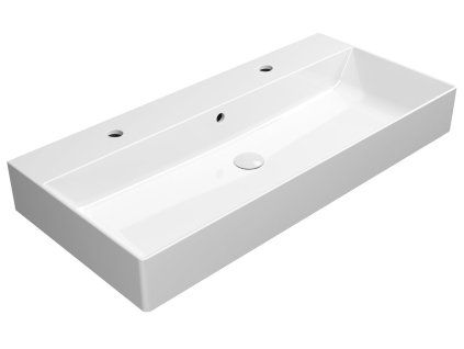 GSI Kube X obdélníkové umyvadlo 100 x 47 cm broušená spodní hrana 2 otvory pro baterii s přepadem keramika bílá ExtraGlaze 94239211