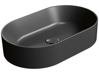GSI Kube X oválné umyvadlo na desku 60 x 37 cm bez otvoru pro baterii bez přepadu keramické černá mat 945826