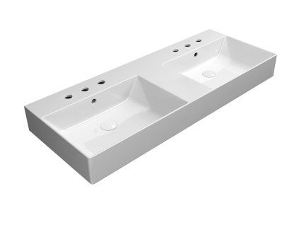 GSI Kube X dvojumyvadlo 120 x 47 cm broušená spodní hrana 3 otvory pro baterii s přepadem keramické bílá ExtraGlaze 94259311