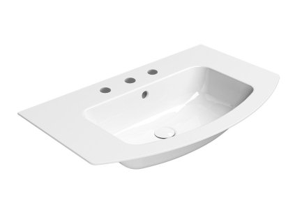 GSI Pura oblé umyvadlo Slim 82 x 49 cm broušená spodní hrana 3 otvory pro baterii s přepadem keramické bílá ExtraGlaze 88269311