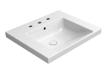 GSI Norm obdélníkové umyvadlo 60 x 50 cm 3 otvory pro baterii s přepadem keramické bílá ExtraGlaze 8635311