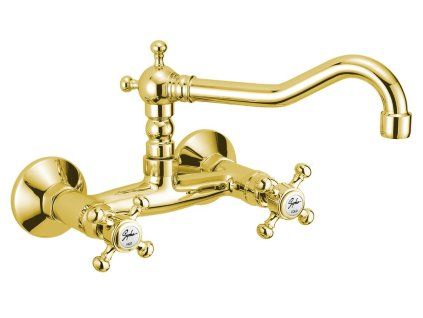 Sapho Antea dřezová baterie nástěnná 150 mm horní ramínko kohoutková zlatá 3365