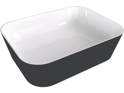 Polysan Banera Square umyvadlo na desku 50 x 36 cm bez otvoru pro baterii bez přepadu litý mramor bílá/antracit mat 14596.52