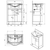 Aqualine KERAMIA  FRESH umyvadlová skříňka ,60x74x33,7cm,dub platin ( 50066 )