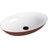 Polysan Banera Oval umyvadlo na desku 60 x 40 cm bez otvoru pro baterii bez přepadu litý mramor bílá hnědá mat 14397.72