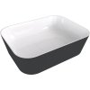 Polysan Banera Square umyvadlo na desku 50 x 36 cm bez otvoru pro baterii bez přepadu litý mramor bílá/antracit mat 14596.52